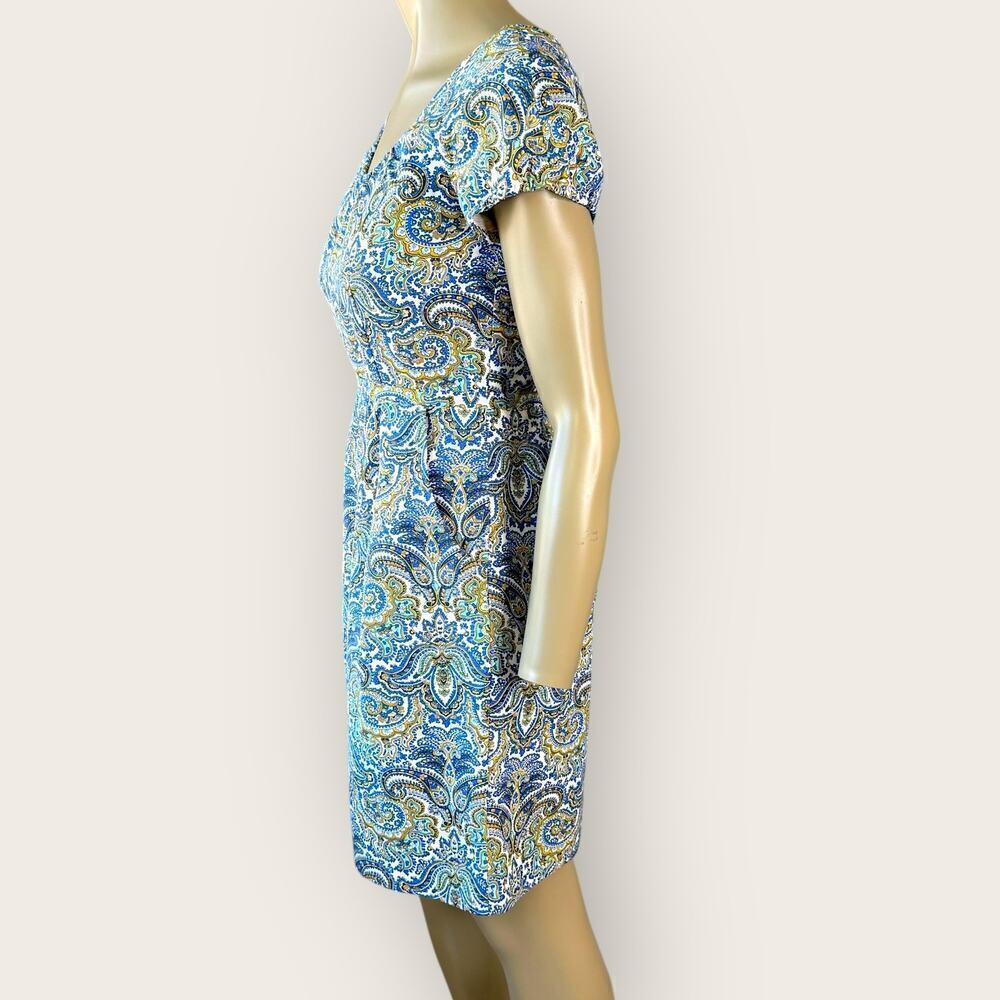 J. Crew Cotton Silk Blend Cap Sleeves Sheath Mini Dress Size 4 Peacock Paisley - Picture 4 of 14